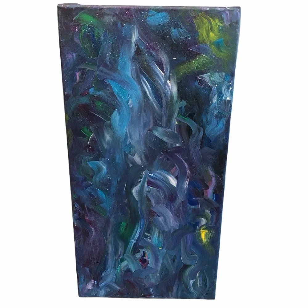 HANDCRAFTED SHADES OF OCEAN GLITTER ABSTRACT ART